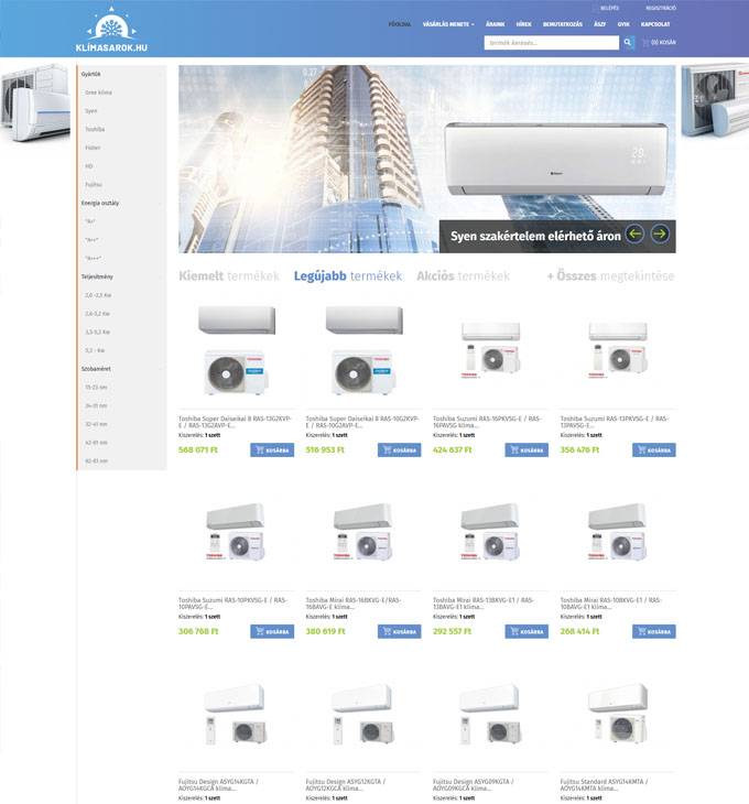 Klimasarok.hu - többféle klímafajták forgalmazása, beszerelése - reszponzív webáruház készítés