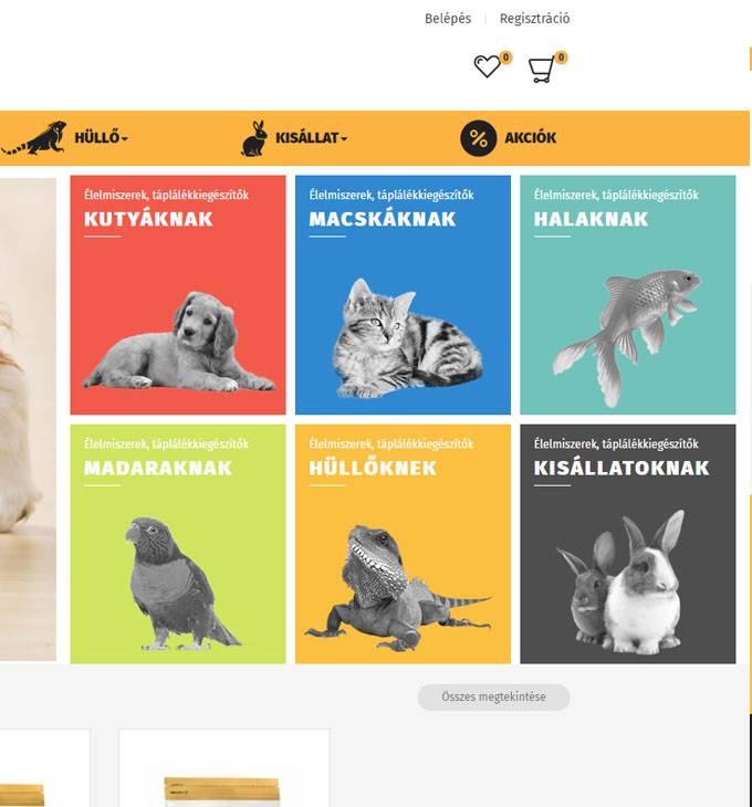 Kzpetshop.hu kisállat eledelek táplálékkiegészítők - reszponzív webáruház készítés