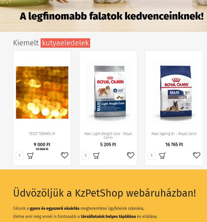 Kzpetshop.hu kisállat eledelek táplálékkiegészítők - reszponzív webáruház készítés