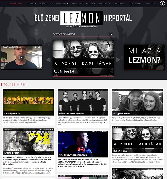 Lezmon.hu magyar élőzenével foglalkozó reszponzív hírportál készítése