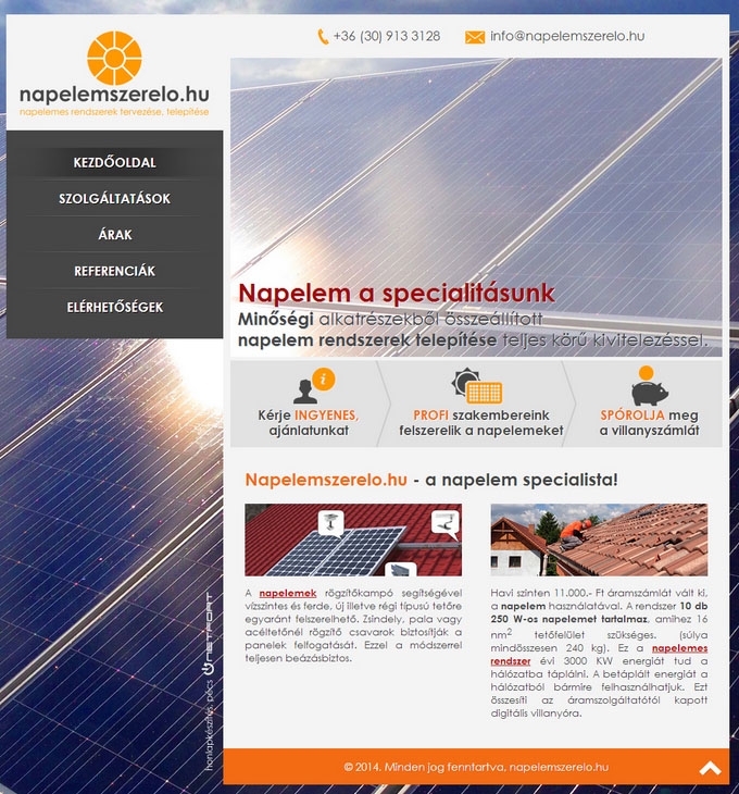Napelemszerelo.hu céges bemutatkozó honlap készítés
