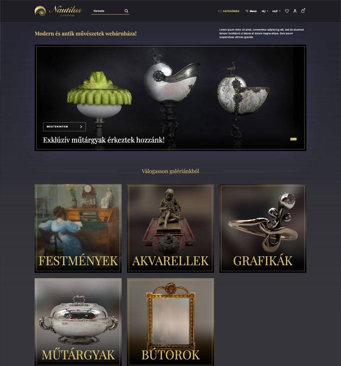 Nautilusantikwebshop.hu - Modern és antik művészetek webáruháza - reszponzív webáruház készítés