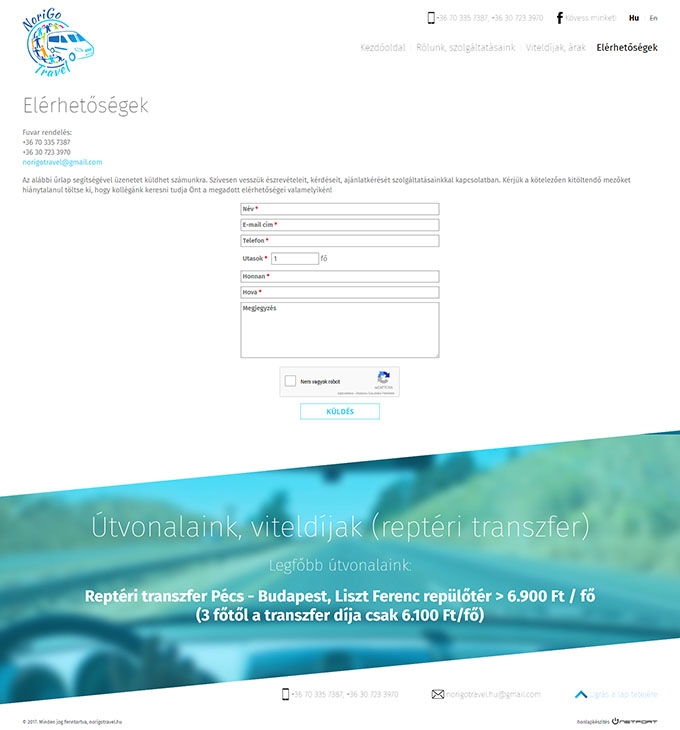 Norigotravel.hu reptéri transzfer - bemutatkozó reszponzív weboldal készítés