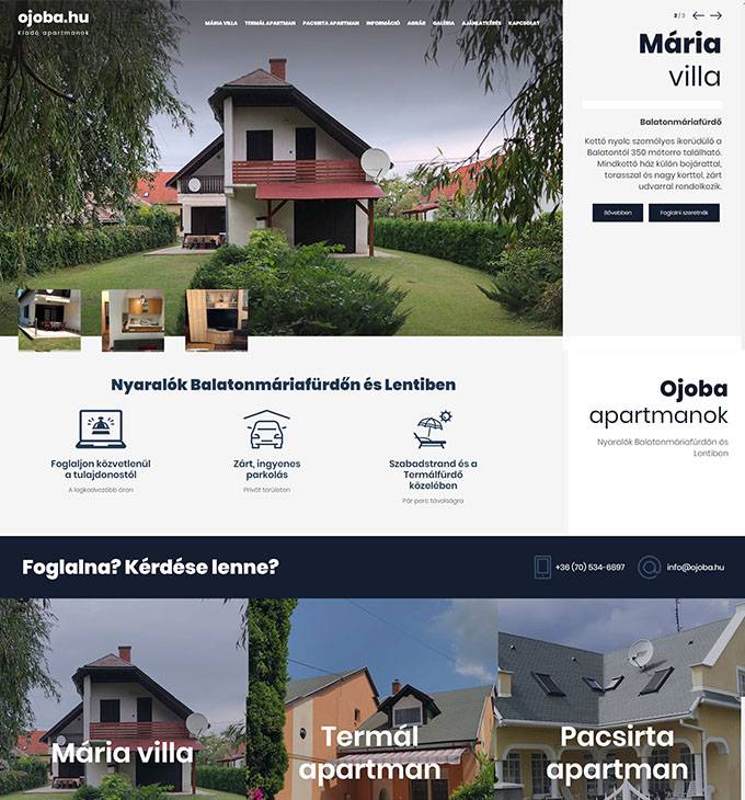 Ojoba.hu - balatoni szállások, apartmanok - reszponzív honlapkészítés