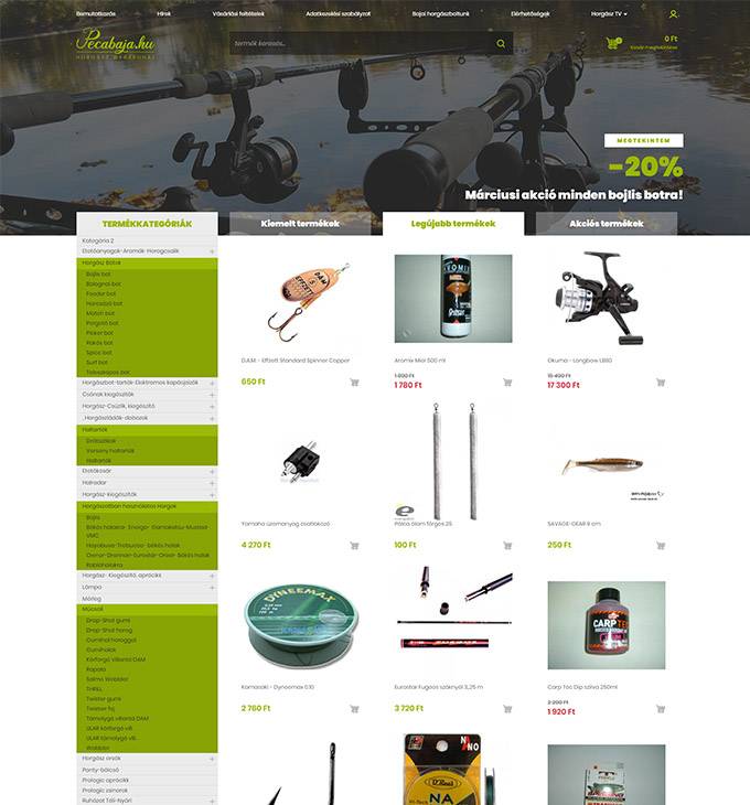 Pecabaja.hu - Horgászwebáruház, horgászfelszerelés - reszponzív webáruház készítés