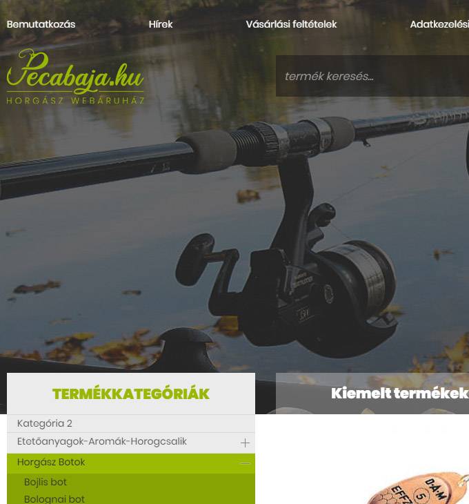 Pecabaja.hu - Horgászwebáruház, horgászfelszerelés - reszponzív webáruház készítés
