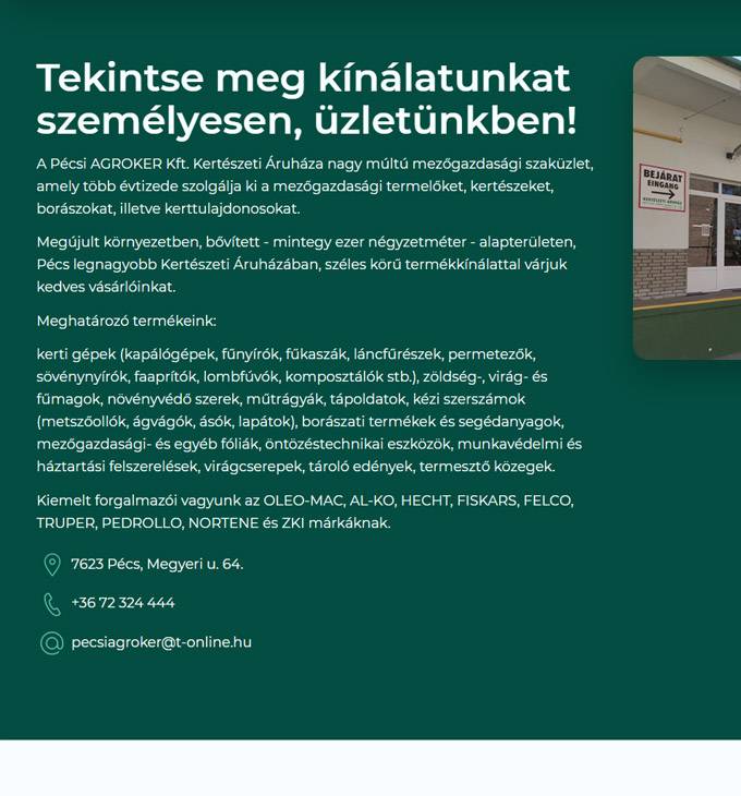 Pecsiagroker.hu - Kertészeti áruház - Reszponzív webáruház készítés