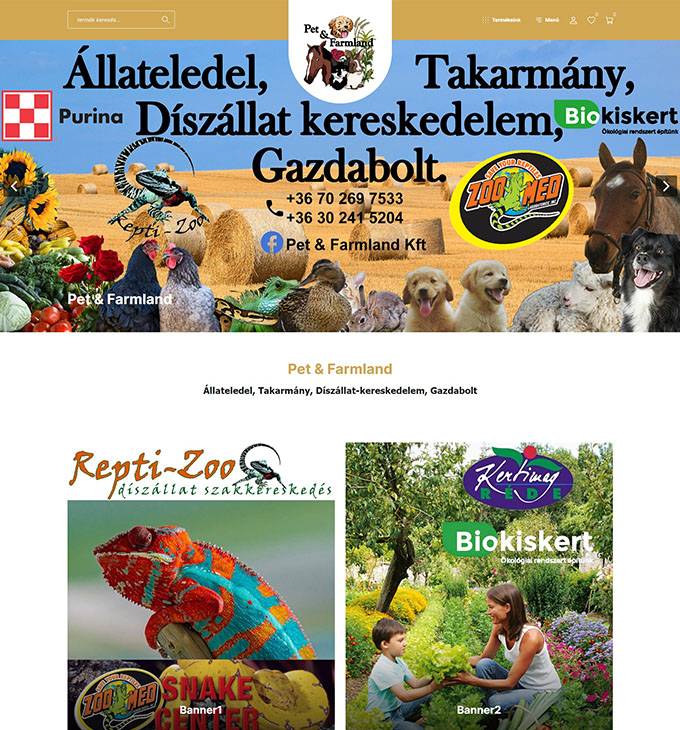 Petfarmland.hu - Állateledel bolt, takarmány, díszállat kereskedelem - reszponzív webshop készítés