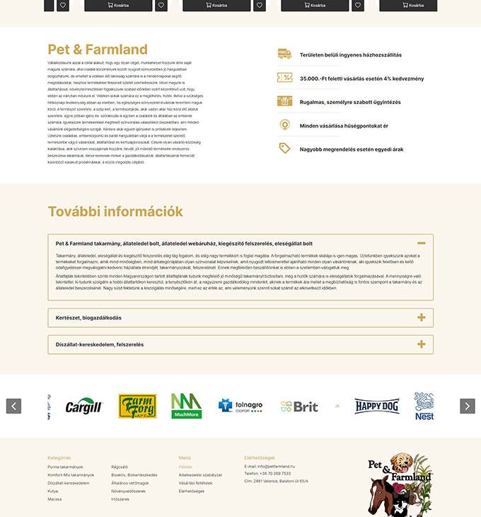 Petfarmland.hu - Állateledel bolt, takarmány, díszállat kereskedelem - reszponzív webshop készítés