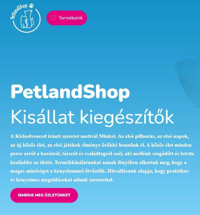 Petlandshop.hu - Macska és kutya kiegészítők, termékek - reszponzív webáruház készítés