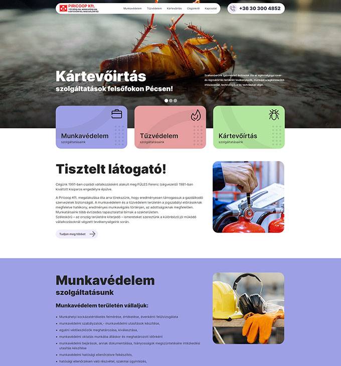 Piricoop.hu - Munkavédelem, tűzvédelem, kártevőirtás - reszponzív honlapkészítés