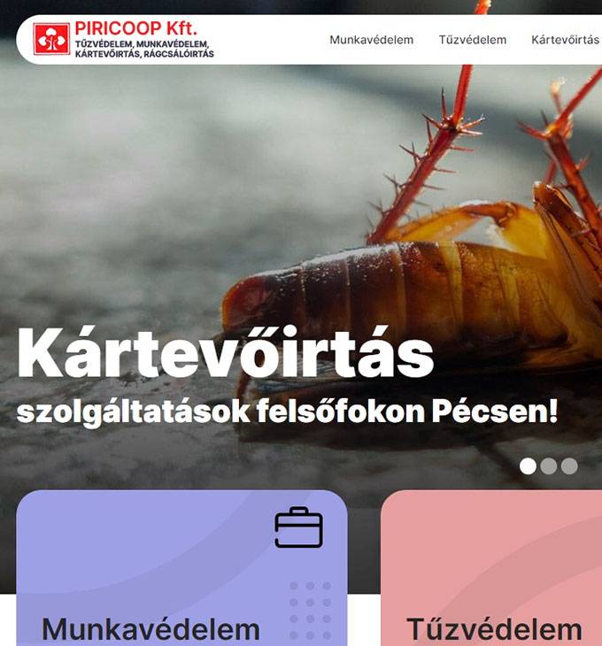 Piricoop.hu - Munkavédelem, tűzvédelem, kártevőirtás - reszponzív honlapkészítés