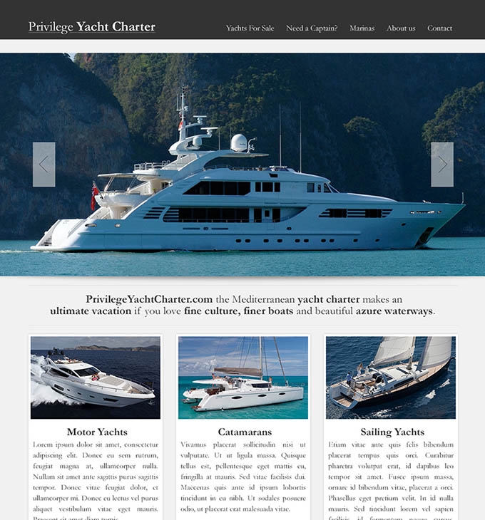 privilegeyachtcharter.com weboldal elkészítése