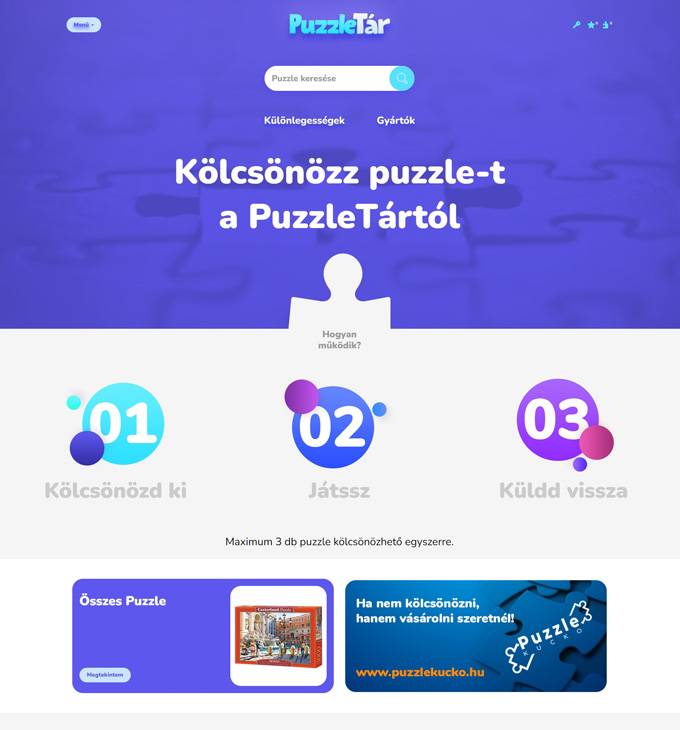 Puzzletar.hu - Puzzle kölcsönzés, kirakó bérlés - reszponzív webáruház készítés