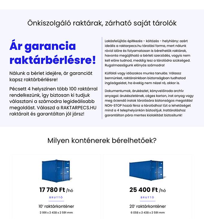 Raktarpecs.hu bemutatkozó weboldal készítés