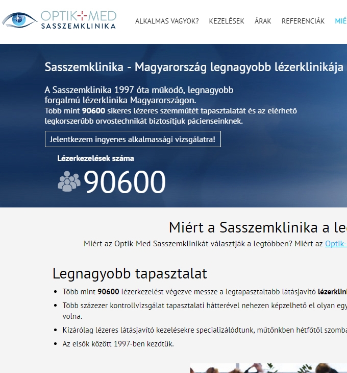 Sasszemklinika.hu prémium weboldalkészítés