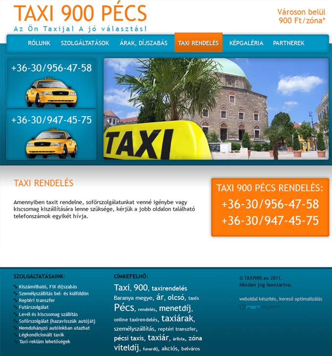 Taxi900.eu bemutatkozó honlap
