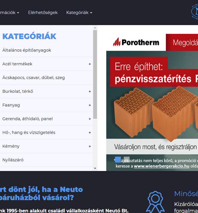 Shop.neuto.hu - Építőanyag kereskedés - reszponzív webáruház készítés