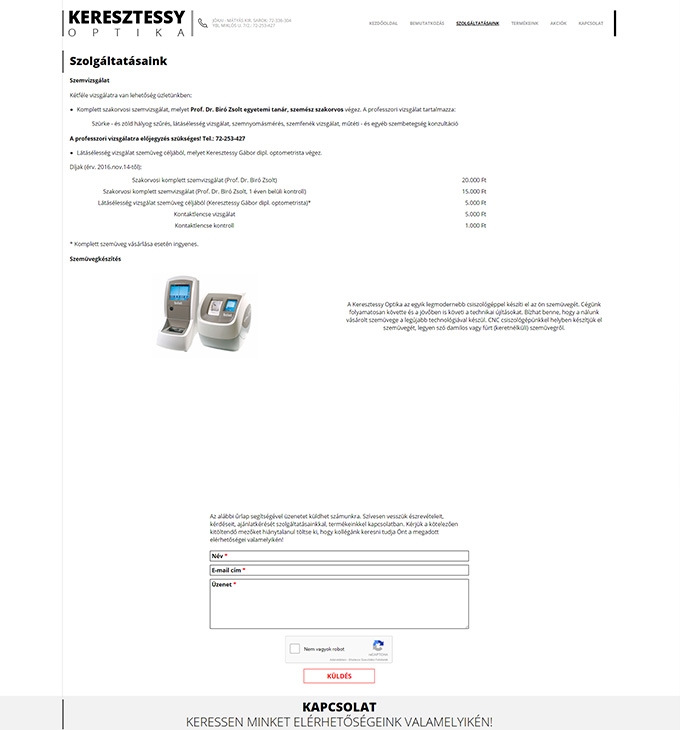 Keresztessyoptika.hu reszponzív bemutatkozó weboldal készítés