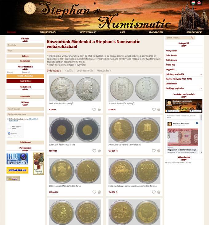 Stephansnumizmatika.hu - Numizmatika reszponzív webáruház készítés