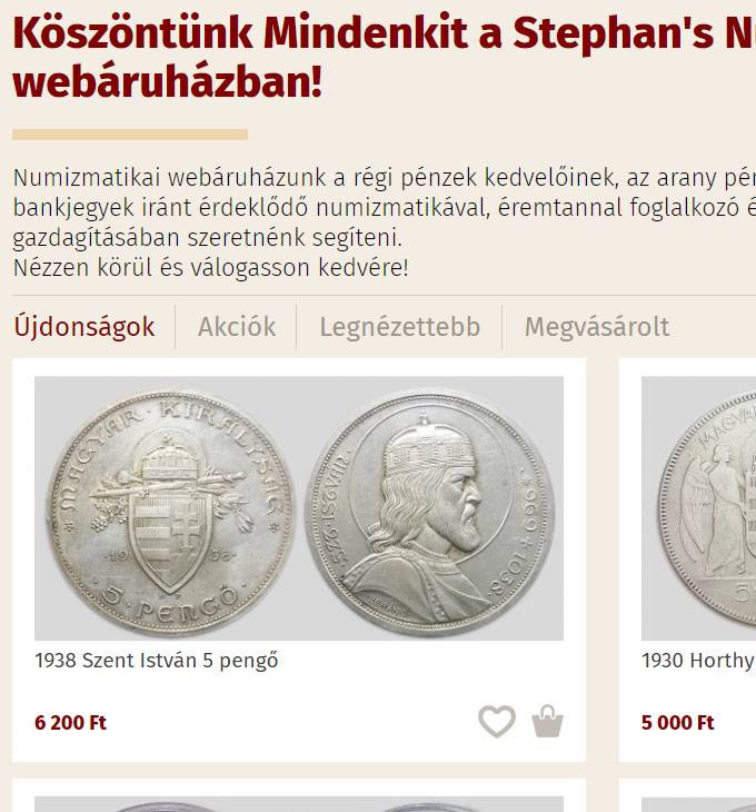 Stephansnumizmatika.hu - Numizmatika reszponzív webáruház készítés