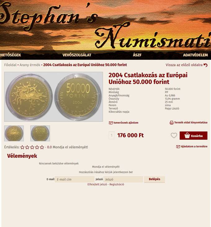 Stephansnumizmatika.hu - Numizmatika reszponzív webáruház készítés
