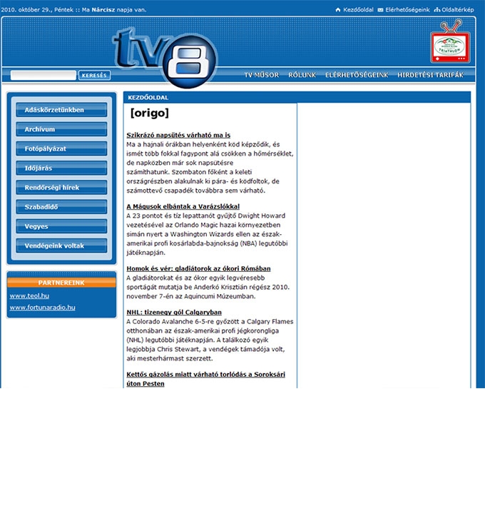 TV8 honlapjának elkészítése
