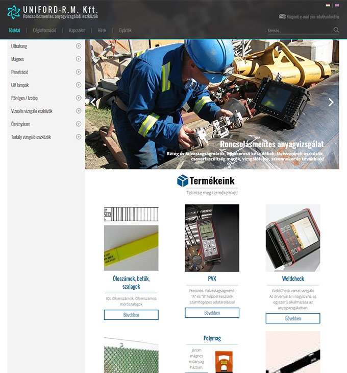 Uniford.hu anyagvizsgálati eszközöket árusító reszponzív weboldal készítés