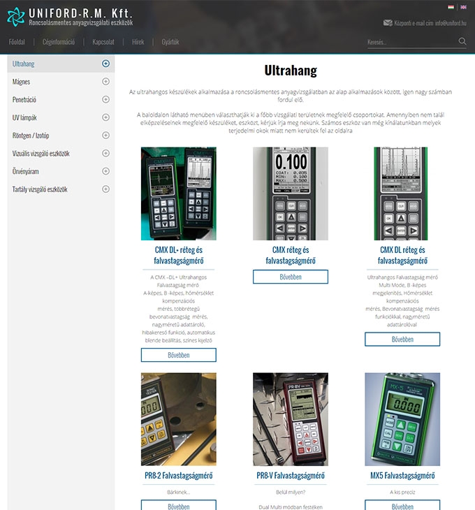 Uniford.hu anyagvizsgálati eszközöket árusító reszponzív weboldal készítés