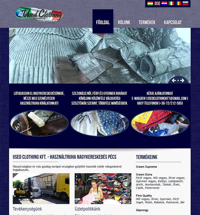 Used Clothing Kft. weboldalának elkészítése