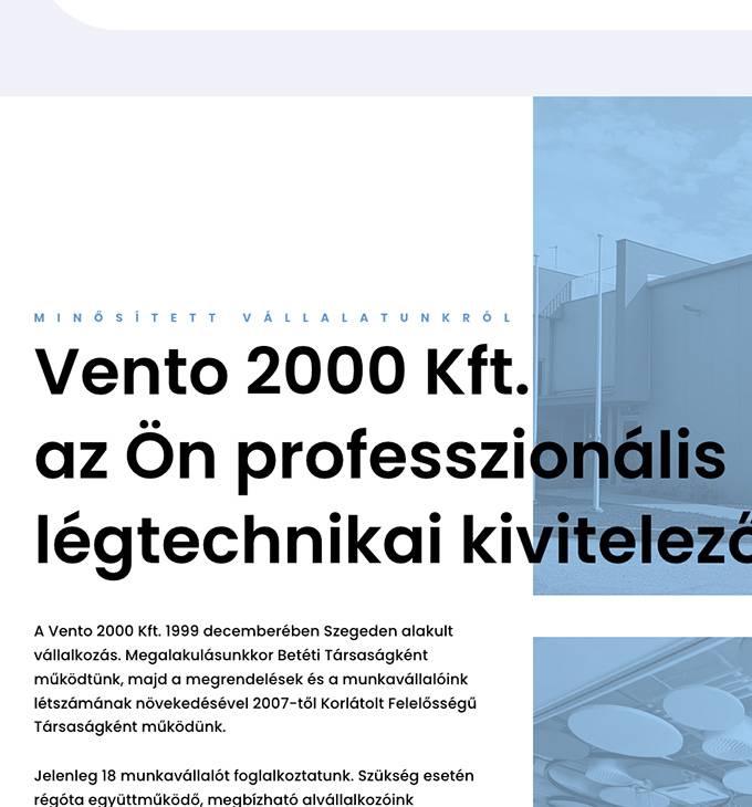 Vento2000.hu modern, letisztult honlap készítése