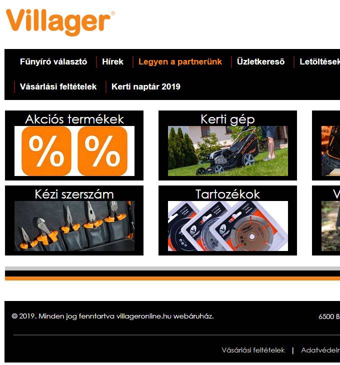 Villageronline.hu - Kerti eszközök és kiegészítők - reszponzív webáruház készítés