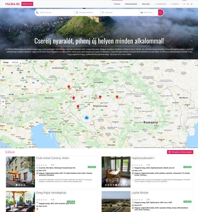 Villma.eu - Cserélj nyaralót! - reszponzív honlapkészítés