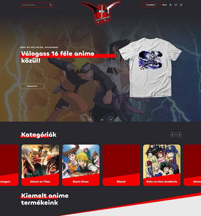 Vinlandforweebs.hu - Anime pólók, ruházati cikkek széles választéka - reszponzív webáruház készítés