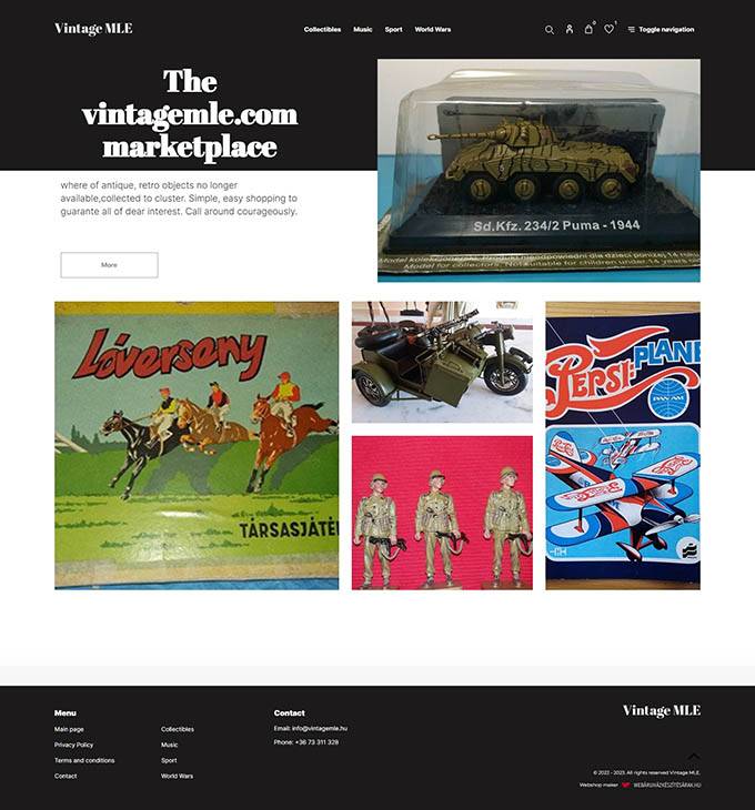 VintageMLE.com - Antique, retro objects marketplace - reszponzív webáruház készítés