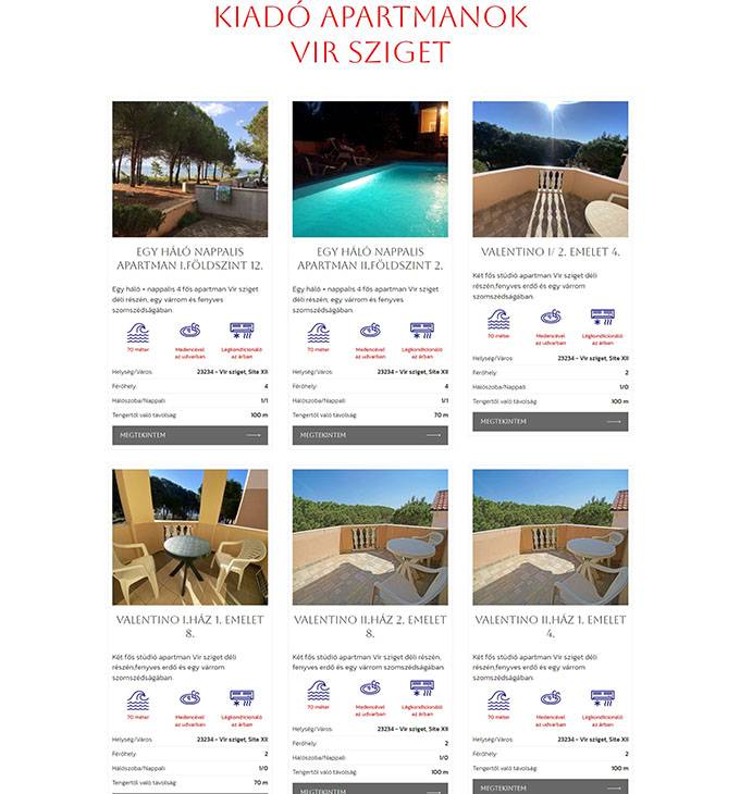 Virsziget.com - Vir sziget szállások, kiadó horvátországi apartmanok - reszponzív weboldal készítés