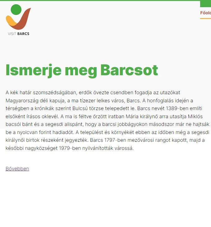 Visitbarcs.hu - Barcs és látnivalói ismertetése - reszponzív honlapkészítés