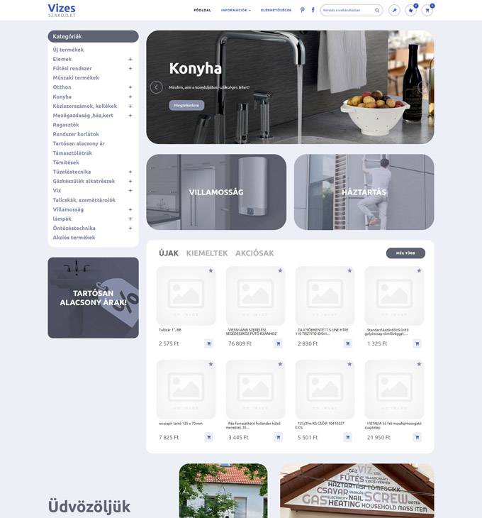 Vizesszakuzlet.hu - Otthon, konyha, háztartás, víz, villamosság - reszponzív webáruház készítés