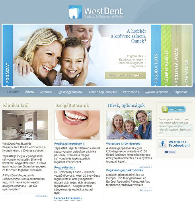 WestDent Fogászati és Szájsebészeti Klinika weboldalkészítés