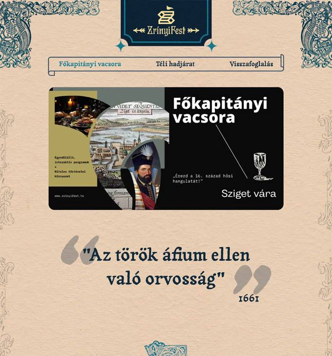 Zrinyifest.hu - Főkapitányi vacsora, Téli hadjárat, Visszafoglalás programok - reszponzív weboldal készítés