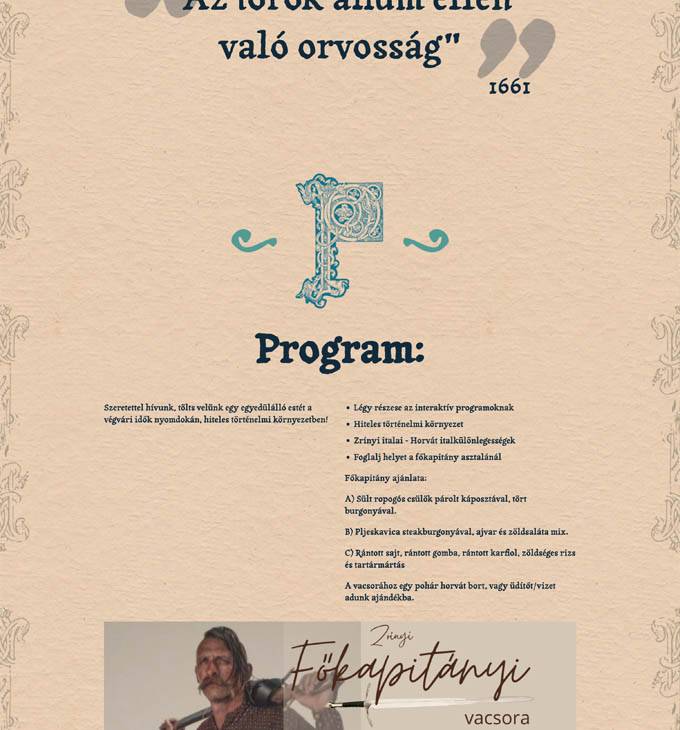 Zrinyifest.hu - Főkapitányi vacsora, Téli hadjárat, Visszafoglalás programok - reszponzív weboldal készítés