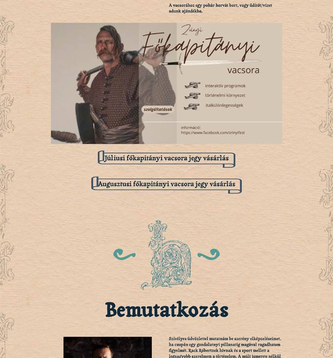 Zrinyifest.hu - Főkapitányi vacsora, Téli hadjárat, Visszafoglalás programok - reszponzív weboldal készítés