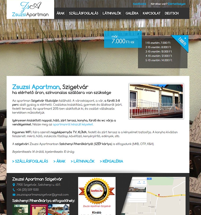 Zsuzsi Apartman, Szigetvár bemutatkozó weboldal készítés
